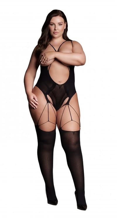 Le Desir Shade - Spannende Bodystocking met Open Cups - Plus Size
