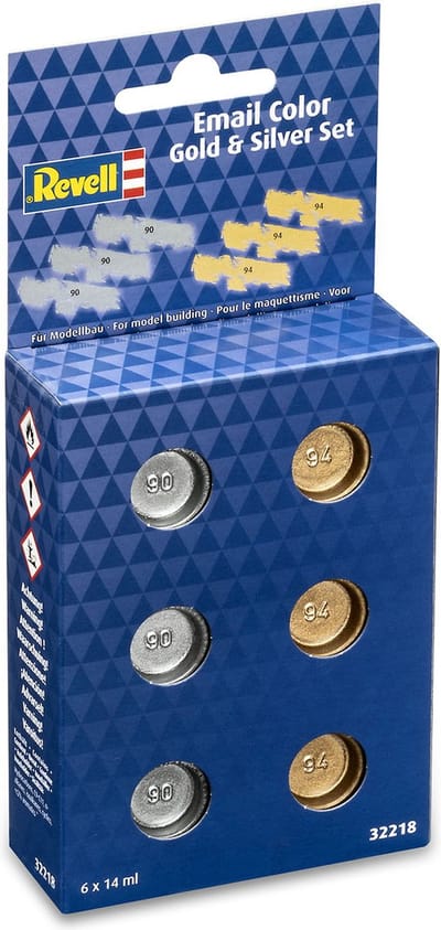 Revell Hobbyverf Enamel verf - 32218 Verfkleuren Basisset - Goud en Zilver - Metallic Glanzend - 6x14ml - Enamel Set Verf set
