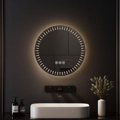EMKE Design Spiegel met Verlichting - Touch & Dimbaar - 3 Lichtkleuren - Anti Condens - 50cm - Douchespiegel