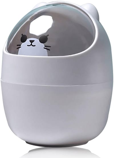 Dailygoods- Prullenbak Mini - Schattig Dier Design - Lichtgewicht Afvalbak - Desktop Prullenbak - Met Deksel - 15,5 x 11 cm
