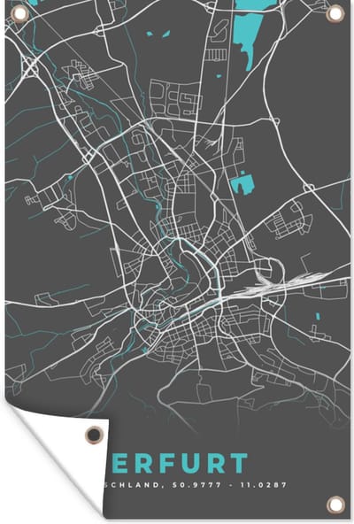 Muurdecoratie Erfurt – Stadskaart – Blauw – Plattegrond – Stadskaart – Kaart - Duitsland - 120x180 cm - Tuinposter - Tuindoek