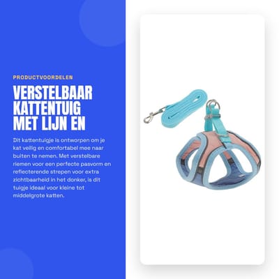 Dailygoods- Kattentuig verstelbaar - Kattentuig met looplijn 1,5 m - Antiont-snapping - Reflecterende strepen - Lichtgewicht - Duurzaam materiaal - Kattenharnas