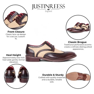 Justin Reess Heren Bruine Leren Canvas Detailing Brogue Schoenen - Cole