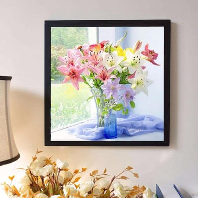 Peinture Diamant 5D DIY  Fleurs Fraîches  Broderie Diamant Point de Croix Peinture Strass 30x30CM black