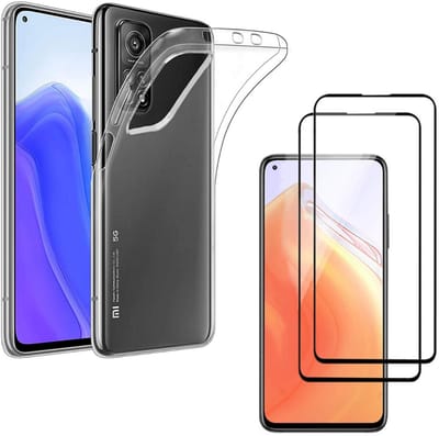 Hoesje Ultraslank geschikt voor Xiaomi mi 10t / mi 10t Pro backcover siliconen Transparant en 2 stuks ScreenProtector Gehard Glas met zwarte randen