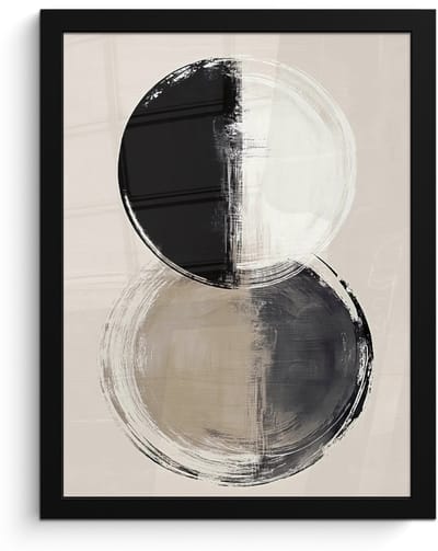 Poster in lijst - Fotolijst 30x40 cm - Posters - Cirkels - Strepen - Minimalistisch - Zwart - Posterlijst zwart - Decoratie - Wanddecoratie woonkamer - Muurdecoratie slaapkamer