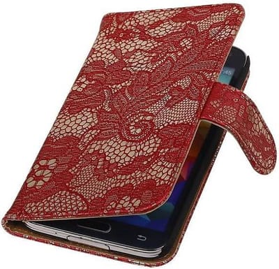 Lace Bookstyle Wallet Case Hoesjes Geschikt voor Samsung Galaxy S5 mini G800F Rood
