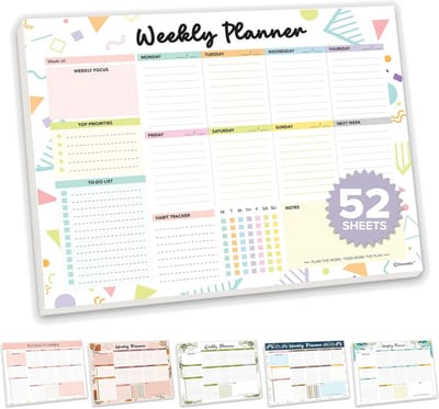 Wekelijks Planner Formaat 11 x 8,5 inch - 52 Afscheurbare Vellen voor Takenlijst en Notities