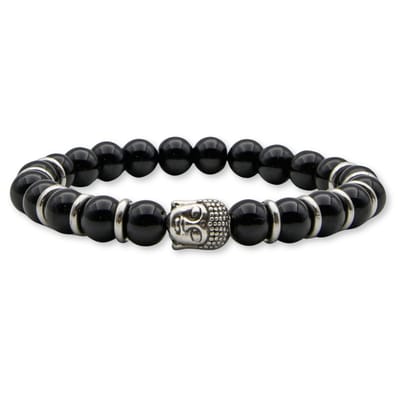 Marama - Buddha Armband Onyx - damesarmband - Onyx edelsteen - kalmerende eigenschappen - zwart - zilver - buddha bedel - elastisch