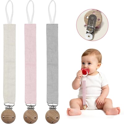 3 stuks Babyfopspeenkettingen – 25 cm – Fopspeenkoordjes – Anti-verlieskoordjes – Fopspeenclips – Unisex (voor jongens en meisjes) – Clip-houders – Anti-valkettingen – Koordjes met drukknoop – Fopspeenbevestigingen