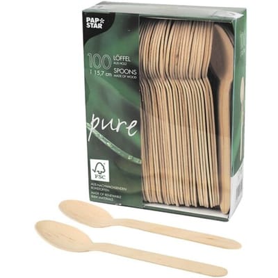 Papstar houten lepel Puur, splintervrij, L 157 mm, FSC®-gecertificeerd berkenhout, natuurlijke kleur, 100 stuks