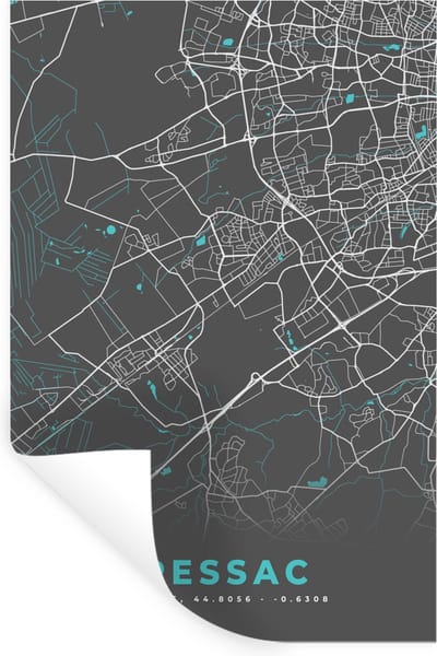 Muurstickers - Sticker Folie - Pessac - Frankrijk - Stadskaart - Kaart - Plattegrond - 20x30 cm - Plakfolie - Muurstickers Kinderkamer - Zelfklevend Behang - Zelfklevend behangpapier - Stickerfolie