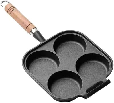 Eierkoekenpan Vier Gaten - Ontbijt Pan - Snel Ontbijt Maken - Roestvrij Staal - 38.5 cm - Zwart