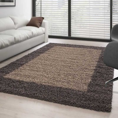 Hoogpolig vloerkleed met lange pool, tweekleurig ontwerp, taupe-mokka 160 cm rond