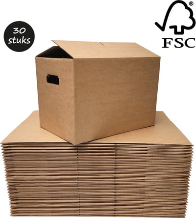 Verhuisdozen - 30 stuks - verhuisdoos - 51 liter - opbergbox - FSC® Keurmerk - versterkte handvatten - autolock - geen tape nodig - duurzaam