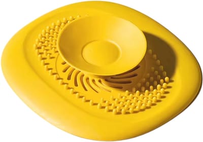Vierkante Afvoerplug met Drukknop (Push-to-Seal) – Gootsteen Zeef & Afvoerstop voor Keuken en Badkamer – Afvoerfilter tegen Geur, Spatten en Verstopping – Makkelijk Schoon te Maken Afvoer Accessoire - Geel