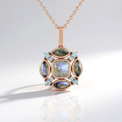 Cavill - Zilveren Halsketting - 925 Sterling Zilver Roségoud Verguld - Blauwe Labradoriet 2,25 ct - Zirkonia - Elegante Vintage Ketting