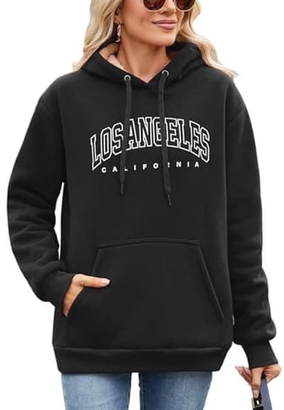 Dames Hoody met Los Angeles Print - Casual Fleece Lined Warme Pullover met Capuchon en Zakken