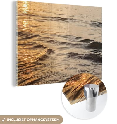 MuchoWow® Glasschilderij 160x120 cm - Schilderij acrylglas - Zee - Zon - Water - Foto op glas - Schilderijen