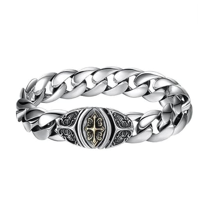 S925 Sterling Zilver Retro Dominerende Kruis Armband Man Mannelijk Thais Zilver Vintage Mode Heren Zware Heldere Armband Sieraden 20cm gray