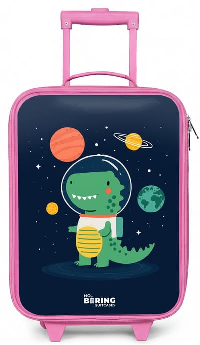 NoBoringSuitcases.com® - Kinderkoffer roze - Kindertrolley meisje - Ruimte - Dino - Planeten - Sterren - Koffer kind lichtgewicht - Reiskoffer trolley voor kinderen - Koffertje met lichtgevende wieltjes - Rolkoffer