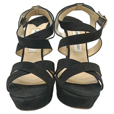 Jimmy Choo Louise Crisscross Platform Sandalen in Zwart Suède