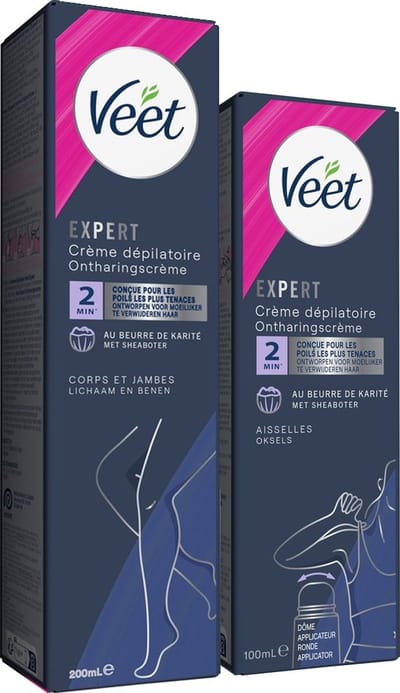 Veet - Expert - 1x Ontharingscreme Benen 200ml - 2x Veet - Expert - Ontharingscreme Oksels 100ml - Voordeelverpakking