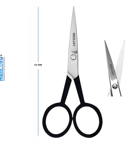 MEDLUXY® - Gezichtshaar Schaar - Fijne Punt - Wenkbrauwschaartje - Snor- en Baardschaar - voor bijwerken van gezichtsbeharing - Rechte Schaarbladen - 11 cm