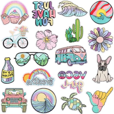 Set van 16 strijkplaatjes voor textiel, stickers voor stof, opstrijkplaatjes, volwassenen, doe-het-zelf-accessoires voor kinderen, willekeurige combinatie, decoratieve stickers voor alle soorten stof
