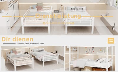 MIVRAY Stapelbed 90x190 cm - Eenpersoonsbed Met Ladder en Uitvalbeveiliging - Omvormbaar Tot 2 Bedden Zonder Matras - Metaal - Wit