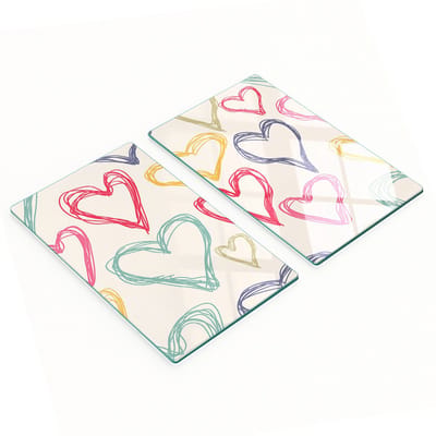 Decoratieve glazen snijplanken voor in de keuken, kleurrijke hartjes, 2x30x52 cm