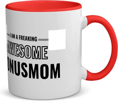 Akyol - i am a freaking awesome bonusmom koffiemok - theemok - rood - Mama - de meest geweldigste bonusmoeder - moeder cadeautjes - moederdag - verjaardagscadeau - verjaardag - cadeau - geschenk - kado - gift - moeder artikelen - 350 ML inhoud