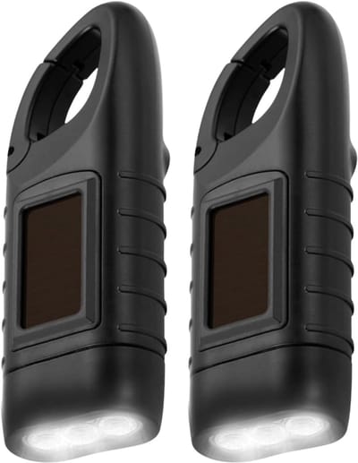 JustValue Opwindbare Zaklamp - Militaire zaklamp - Set van 2 - Knijpkat - Noodverlichting - Dynamo - Zonne-energie - Solar - Zwart