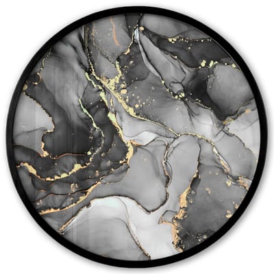 Poster in lijst Rond - Fotolijst 40x40 cm - Posters - Marmer - Zwart - Goud - Grijs - Ronde posterlijst zwart - Decoratie - Wanddecoratie woonkamer - Muurdecoratie slaapkamer