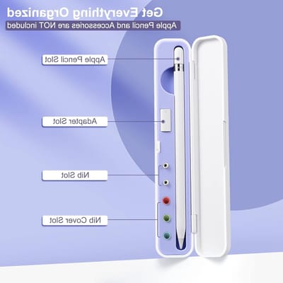 Draagbare opbergdoos voor Apple Pencil 1e en 2e generatie, inclusief accessoires, paars, modern design en bescherming