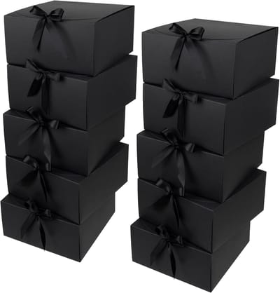 SnelShoppen - Cadeaudoos met Deksel, 20x20x10cm Grote Kartonnen Geschenkdozen, Zwart, 10 Stuks voor Bruiloft, Verjaardag, Kerstfeest en Cadeauverpakki