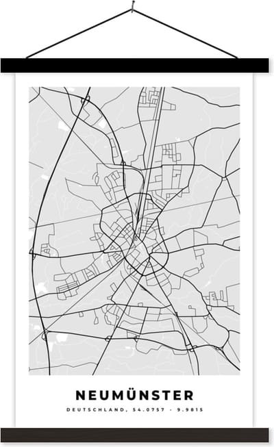 Posterhanger incl. Poster 40x60 cm - Schoolplaat - Duitsland - Neumünster - Plattegrond - Kaart - Stadskaart - Textielposter - Zwarte latten - Stadskaart