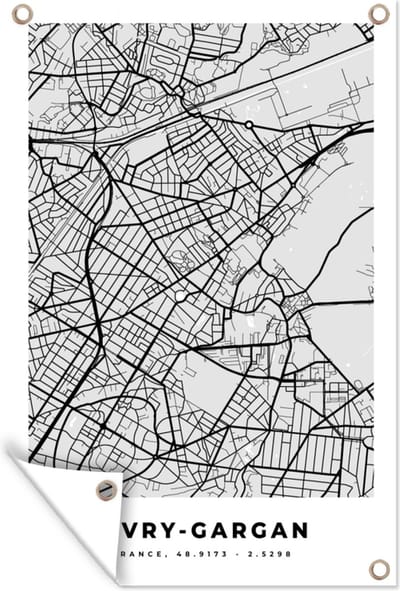 Muurdecoratie Stadskaart - Frankrijk - Kaart - Livry-Gargan - Plattegrond - 120x180 cm - Tuinposter - Tuindoek
