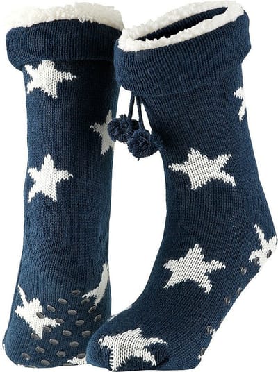 Apollo Dames huissokken/slofsokken - blauw/wit - sterren - maat 36-41 - Anti-slip