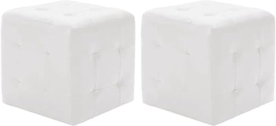 Zitpoef 2 Stuks - Voetenbank Ottomaan - Extra Zitplaats - Duurzaam Kunstleer - 30x30x30 cm - Wit