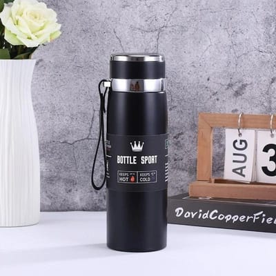 1000ML Thermosbeker Dubbellaags Roestvrij Staal Outdoor Auto Reisbeker Grote Capaciteit en Koude Waterfles Koffie Thermos 1000ML black