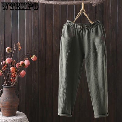 Pantalon ample en coton pour femme avec grande taille en coton de couleur unie sous-vêtements décontractés pour dames 4XL vert