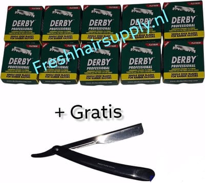 Voordeelverpakking Derby professioneel scheermesjes single edge - ( 10x100 mesjes) - 10 pakjes van 100 mesjes + Gratis Klapmes