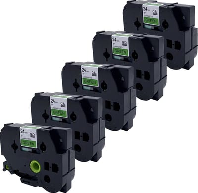 DULA Brother Compatible label tape- Tze-751 - 5 cassettes - Brother P-Touch - Zwart op groen - 24mm x 8m