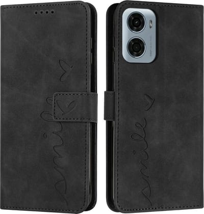 Coverup Hoesje - Geschikt voor Motorola Moto G05 / E15 Hoesje - Coverup Smile Book Case - Zwart