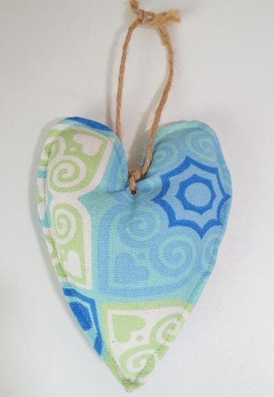 Toetie & Zo Handgemaakte Hanger Hart Stof Retro1, kerstmis, kersthanger, kerstdecoratie