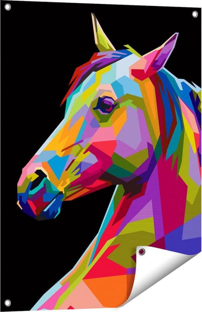 Gards Tuinposter Kleurrijke Paardenkop - Paard - Abstract - 60x80 cm - Tuindoek - Tuindecoratie - Wanddecoratie buiten - Tuinschilderij