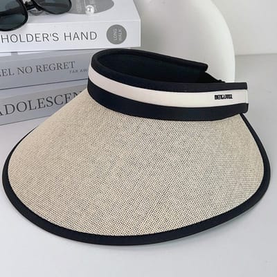 Kleurblokken Strepen Lege Top Zonnehoed Zomer Nieuwe Stijl Papyrus Grote Rand Zonnehoed voor Dames Mode Veelzijdige Strandhoed Adjustable black