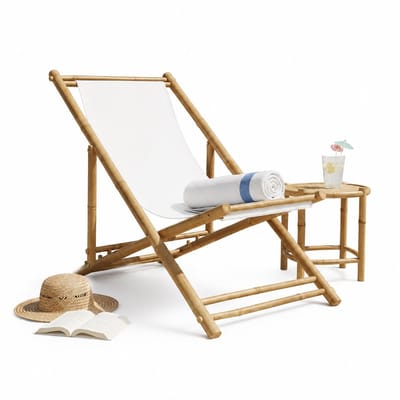 Allero Tuinstoel - Bamboe - Terrasstoel - Opvouwbaar - Terrasstoelen - Ligstand - Wit Canvas - 112x60x75cm - 4 Verstelbare Standen