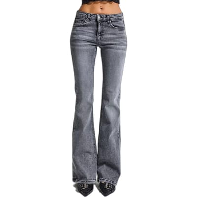 It's Basic - Flare Mid Rise Jeans - Light Gray